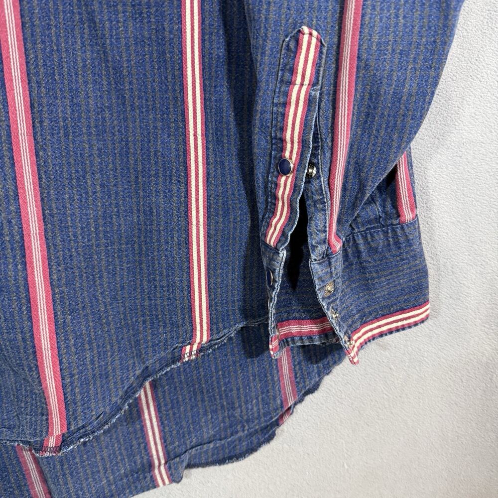 Vtg Wrangler Brushpopper Shirt Size XL Blue Red Stripes Western MADE IN USA - Picture 6 of 8